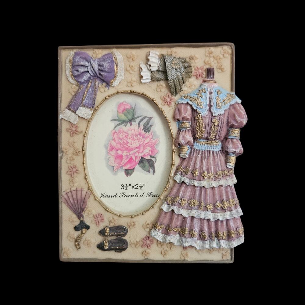 Victorian Style Resin Picture Frame 4x5 Pink Dress Easel Tabletop 2.5x3.5 Photo